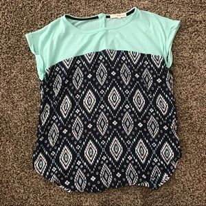 Rewind Top Blue Geometric-Shirt Sheer Blouse